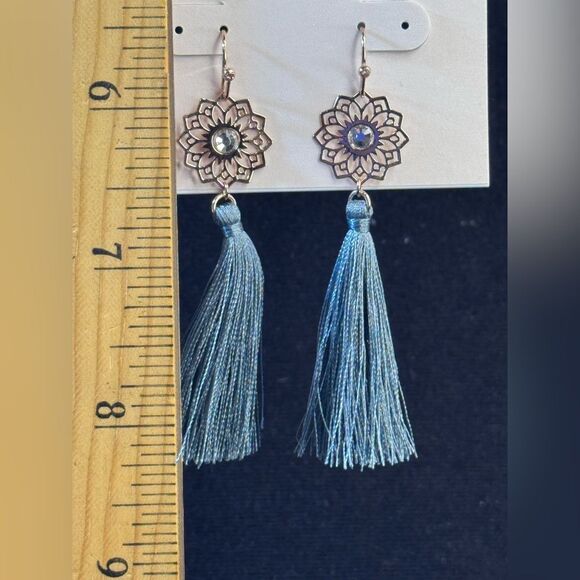 LC Lauren Conrad Blue Tassel Drop Earrings - Lightweight & Trendy 3in - Picture 5 of 11
